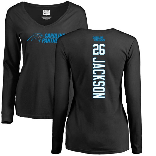 Carolina Panthers Black Women Donte Jackson Backer Slim Fit NFL Football #26 Long Sleeve T Shirt